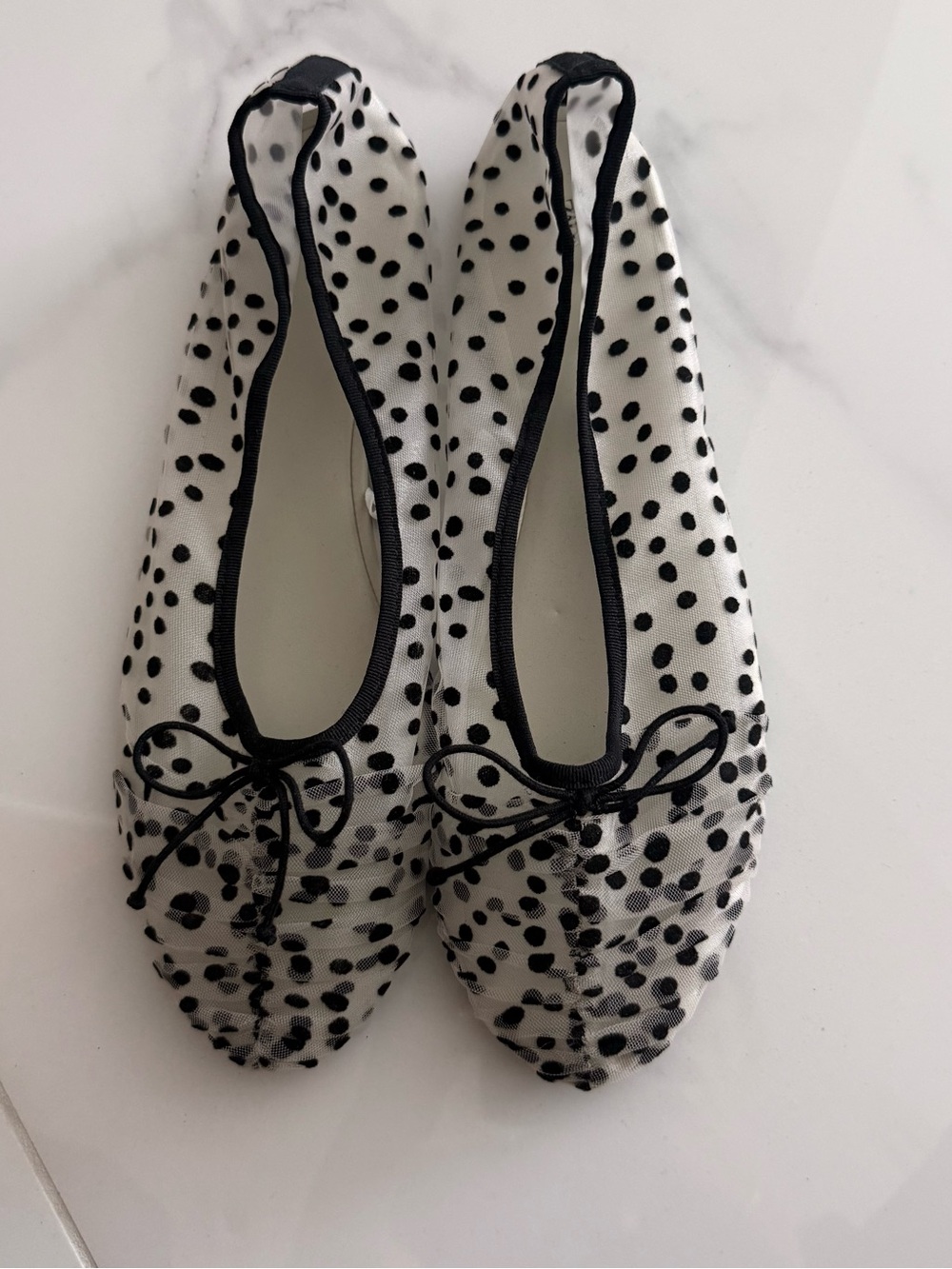 Zara Black & White Polka Dot Mesh Ballet Flats Bow Size 42